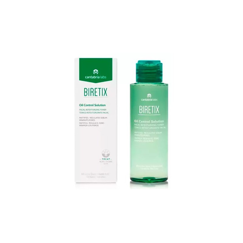 Cantabria Labs Solución Tónica Facial Biretix Oil Control Solution para Piel Grasa y Acné 100 Ml - Controla el Exceso de Sebo