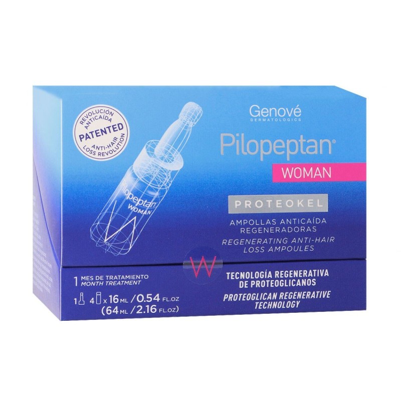 Genove PILOPEPTAN WOMAN PROTEOKEL AMPOLLAS ANTICAIDA 4 X 16ML - Frena la Caída del Cabello - Fortalece y Regenera el Cabello