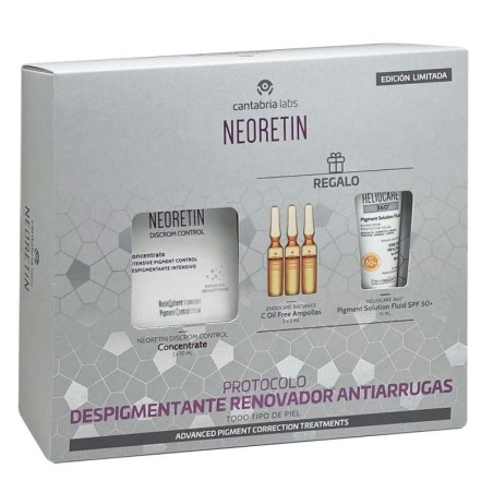 Cantabria Labs - Pack Neoretin Discrom Control 2x10 Ml + Regalo Pigment Solution Fluid Spf50 15ml + Regalo Oil Free Ampollas - Tratamiento Despigmentante Intensivo - Protección Solar Avanzada - Fórmula No Grasa