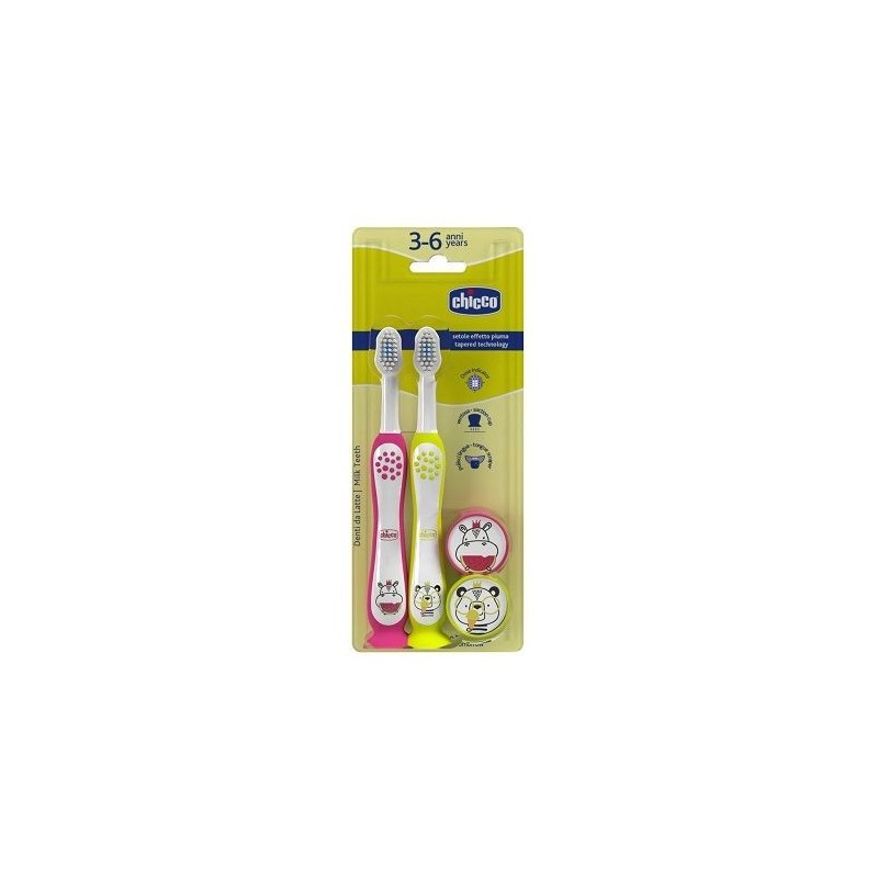 CHICCO CEPILLOS DENTAL ROSA + AMARILLO 3-6 AÑOS