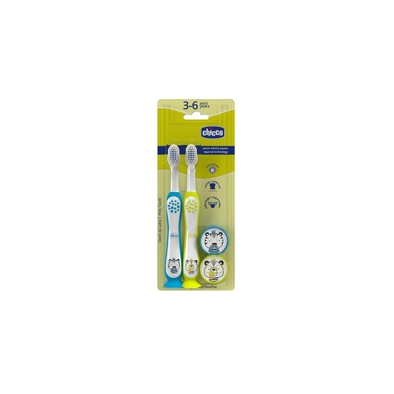 CHICCO CEPILLOS DENTAL AZUL + AMARILLO 3-6 AÑOS