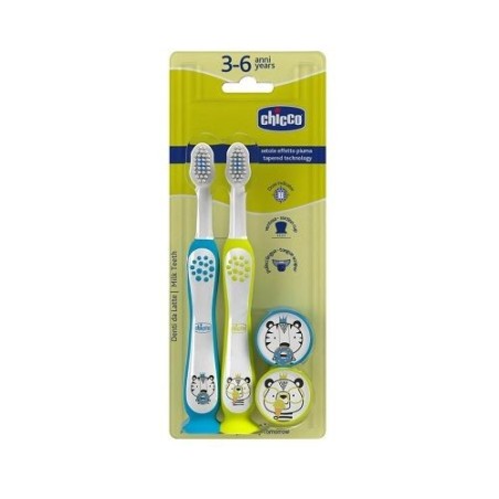 CHICCO CEPILLOS DENTAL AZUL + AMARILLO 3-6 AÑOS
