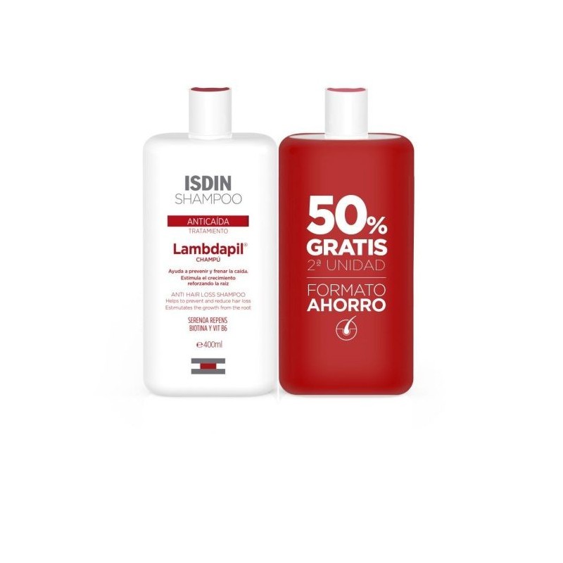 ISDIN CHAMPU ANTICAIDA LAMBDAPIL DUPLO 2X400 ML 2ª UNID 50% DTO