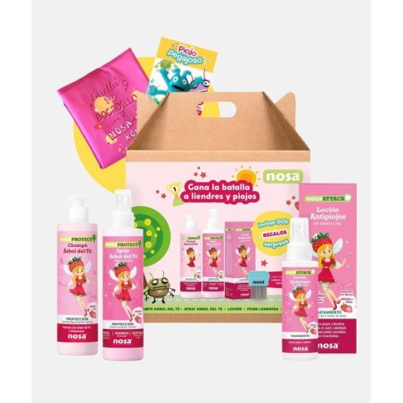 NOSA PACK ARBOL TE FRESA CHAMPU + SPRAY DESENREDANTE FRESA + LOCION + LENDRERA + REGALOS