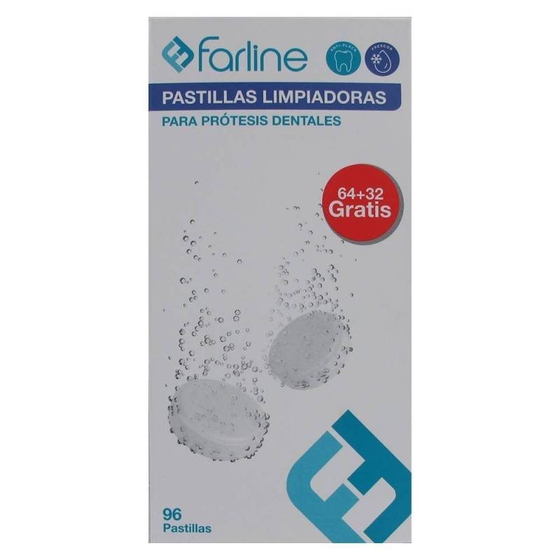 FARLINE PASTILLAS LIMPIADORAS LIMPIEZA PROTESIS DENTAL 96 TABLETAS