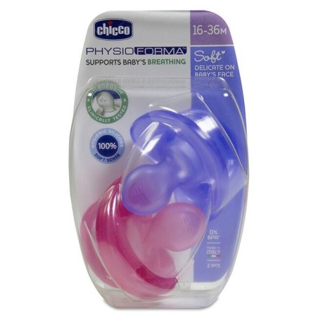 CHICCO CHUPETE SILICONA PHYSIO SOFT 16-36 MESES 2 UNID ROSA-MORADO