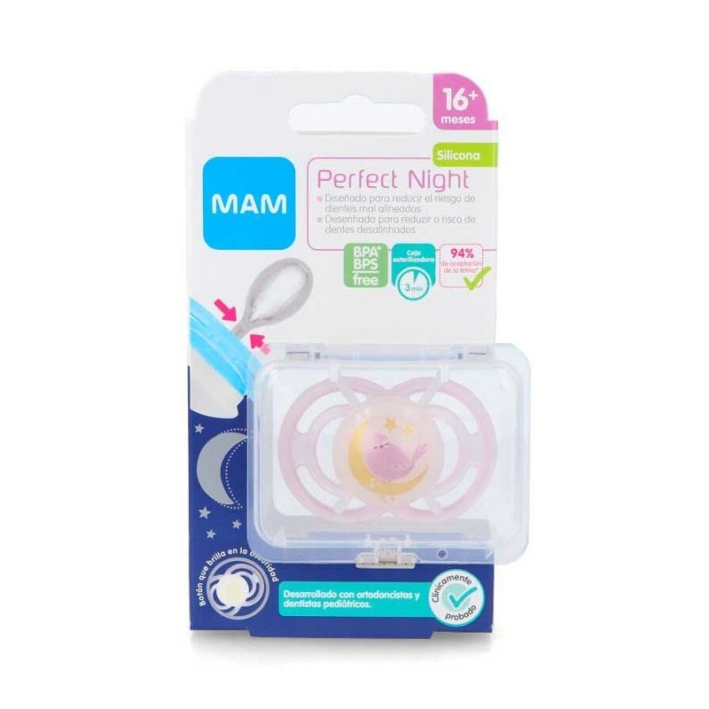 MAM CHUPETE SILICONA FISIOLOGICO PERFECT NIGHT +16 MESES ROSA