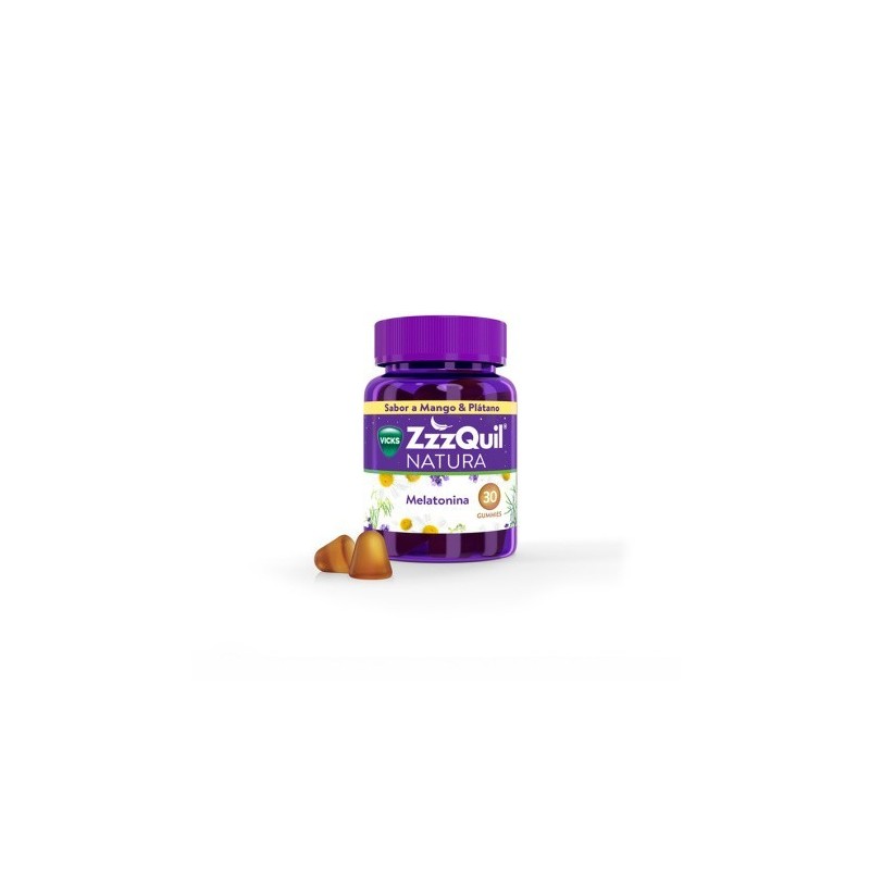 Vicks Gominolas Zzquil Natura para Dormir con Melatonina y Vitamina B6 - Sabor Mango y Plátano