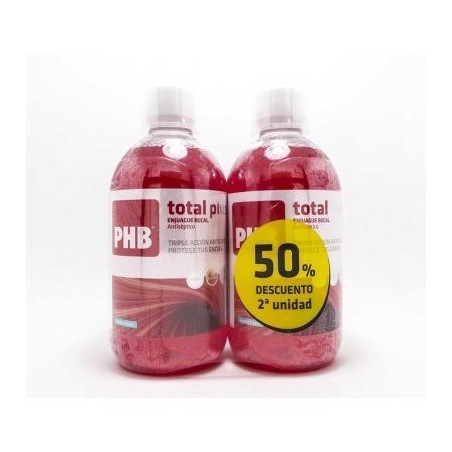 PHB TOTAL PLUS ENJUAGUE BUCAL DUPLO 2X500 ML 2ª UNID 50%