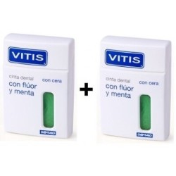 Dentaid VITIS Cinta Dental con Flúor Menta 50M 2 Unid - Elimina Placa - Refuerza Esmalte - Higiene Bucal