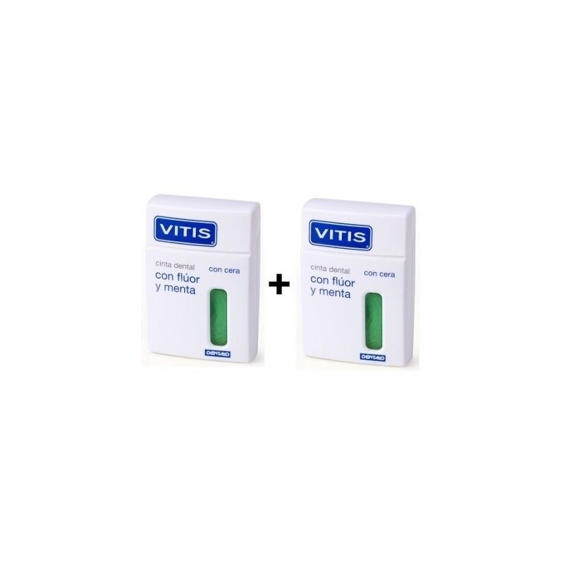 Dentaid VITIS Cinta Dental con Flúor Menta 50M 2 Unid - Elimina Placa - Refuerza Esmalte - Higiene Bucal