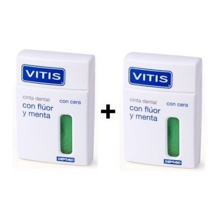 Dentaid VITIS Cinta Dental con Flúor Menta 50M 2 Unid - Elimina Placa - Refuerza Esmalte - Higiene Bucal