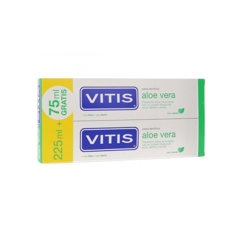 Dentaid VITIS ALOE VERA Pasta Duplo 2x150ml + 75ml Gratis - Previene Caries y Cuida Boca y Encías