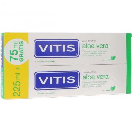 Dentaid VITIS ALOE VERA Pasta Duplo 2x150ml + 75ml Gratis - Previene Caries y Cuida Boca y Encías