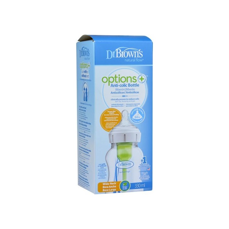 Biberón de Silicona Dr Browns Options+ Tetina Boca Ancha T2 330ml +3m