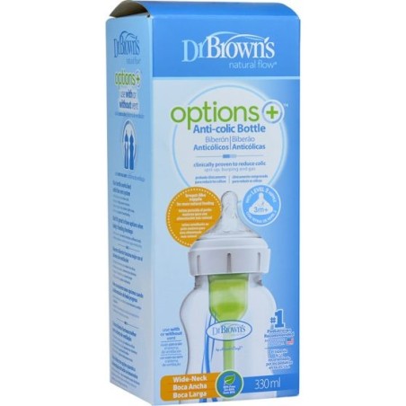 Biberón de Silicona Dr Browns Options+ Tetina Boca Ancha T2 330ml +3m
