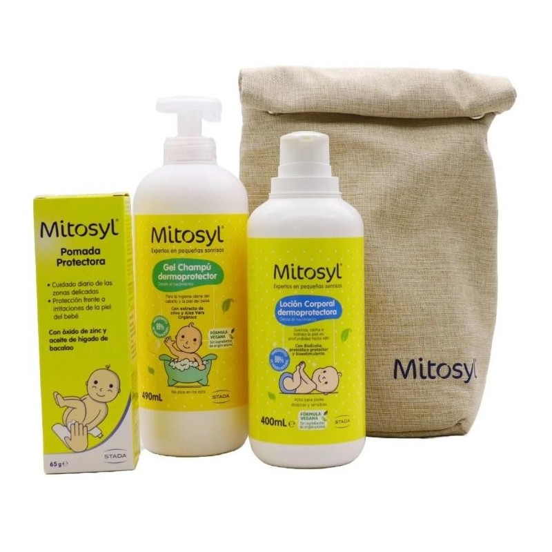 MITOSYL POMADA PROTECTORA 65 G + LOCIÓN COPORAL 400 ML + GEL CHAMPÚ 490 ML + NECESER REGALO