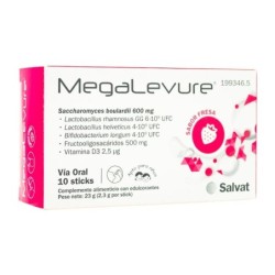 Salvat MEGALEVURE 10 Sticks Bucodispersables Sabor Fresa - Alta Concentración