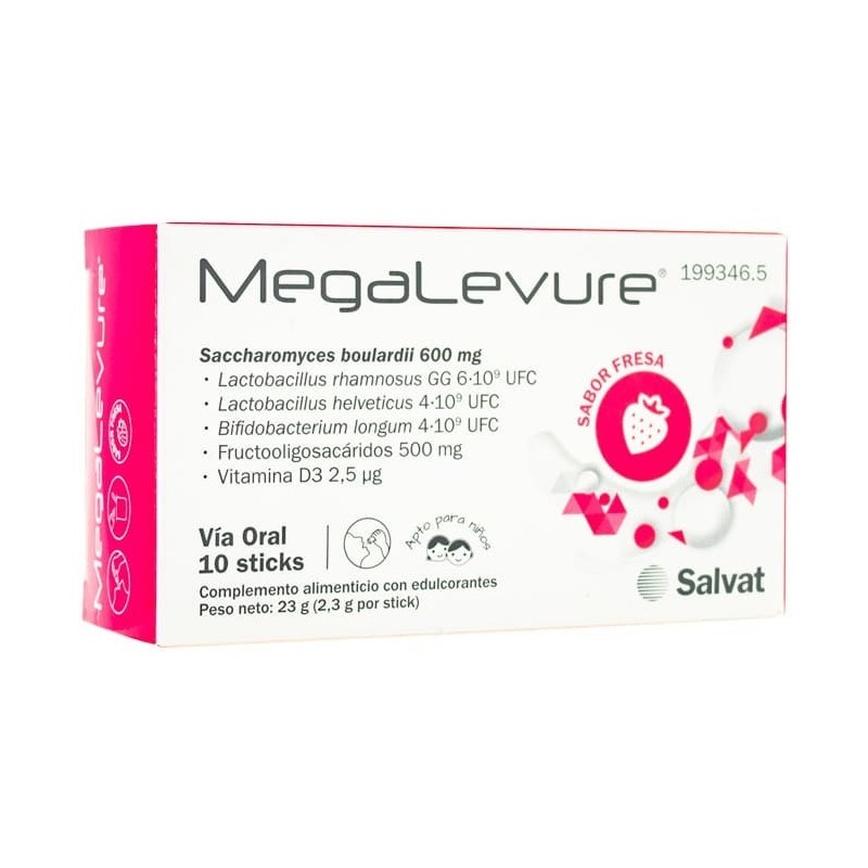 Salvat MEGALEVURE 10 Sticks Bucodispersables Sabor Fresa - Alta Concentración