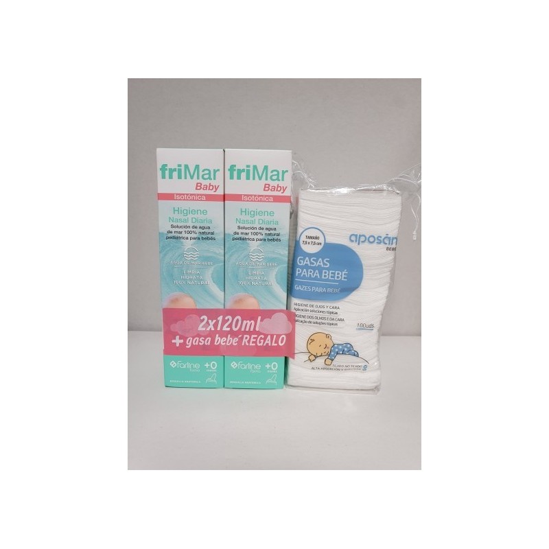 FARLINE FRIMAR BABY HIGIENE NASAL ISOTONICA DUPLO 2 X 120 ML 2ª UNID 45% DTO + GASA BEBE REGALO