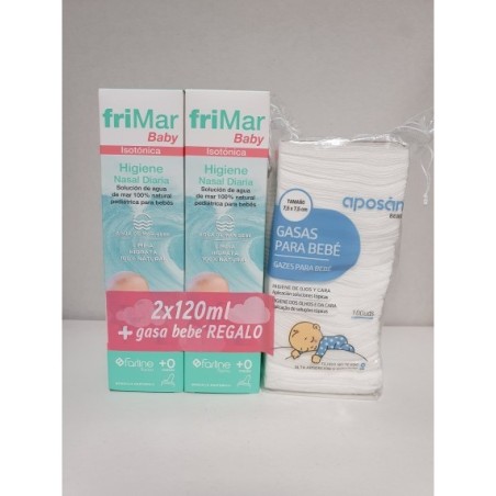 FARLINE FRIMAR BABY HIGIENE NASAL ISOTONICA DUPLO 2 X 120 ML 2ª UNID 45% DTO + GASA BEBE REGALO