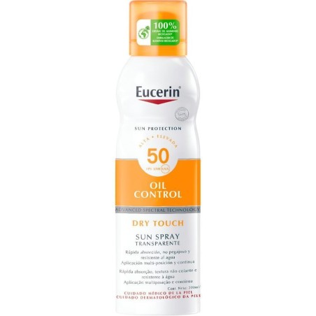 EUCERIN SUN SPRAY SPF50+ OIL CONTROL DRY TOUCH TRANSPARENTE  200 ML