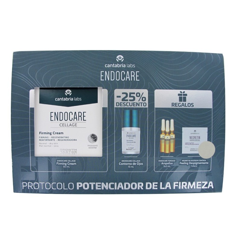ENDOCARE CELLAGE FIRMING CREAM 50 ML +(CONTORNO OJOS 15ML + TENSAGE AMPOLLAS 2ML + PEELING DES)