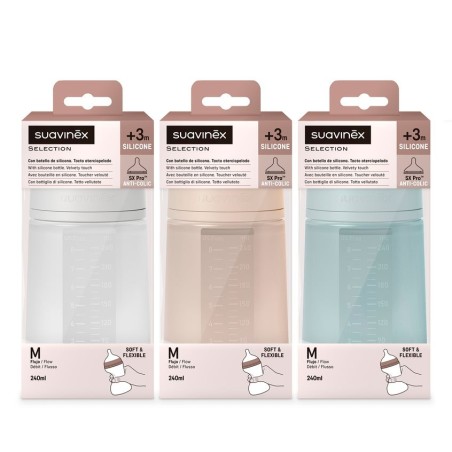 SUAVINEX BIBERON SILICONA  SOFT COLOUR + 3 MESES 240 ML