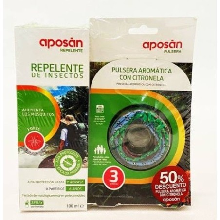 APOSAN REPELENTE DE MOSQUITOS  FORTE + PULSERA CITRONELA 50% DTO