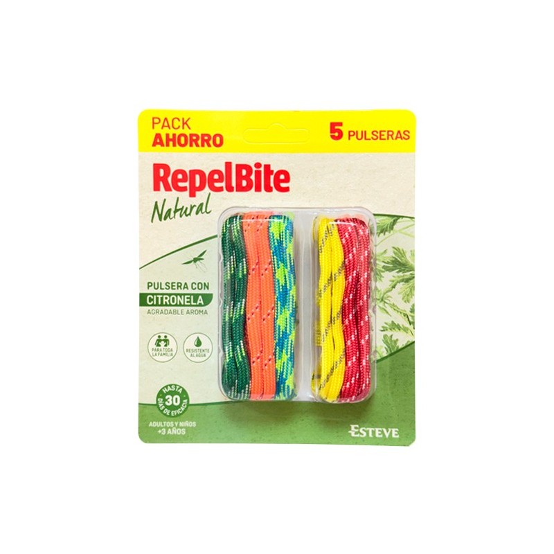 REPEL BITE NATURAL PULSERA DE CUERDA CON CITRONELA 5 UNIDADES