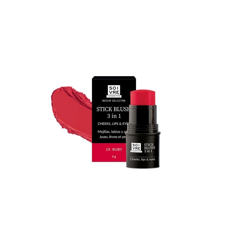 SOIVRE BLUSH 3 EN 1 MEJILLAS LABIOS Y OJOS COLOR RUBY 4 G
