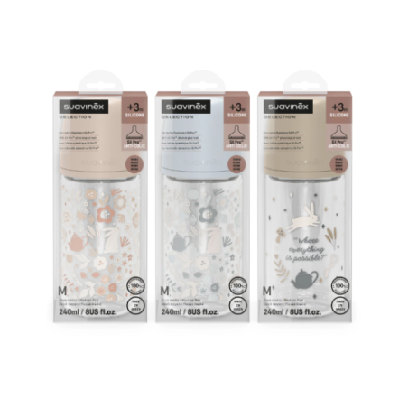 SUAVINEX BIBERON VIDRIO TETINA FISIOLOGICA SILICONA SX PRO SELECTION + 3 MESES 240 ML