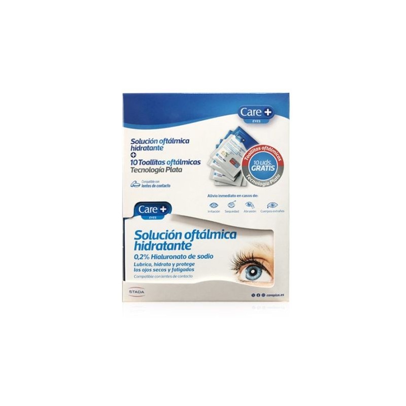 STADA CARE+ SOLUCION OFTALMICA HIDRATANTE 0.2% 10 ML + TOALLITAS PLATA REGALO 10 UND (CADUCIDAD 8/25)