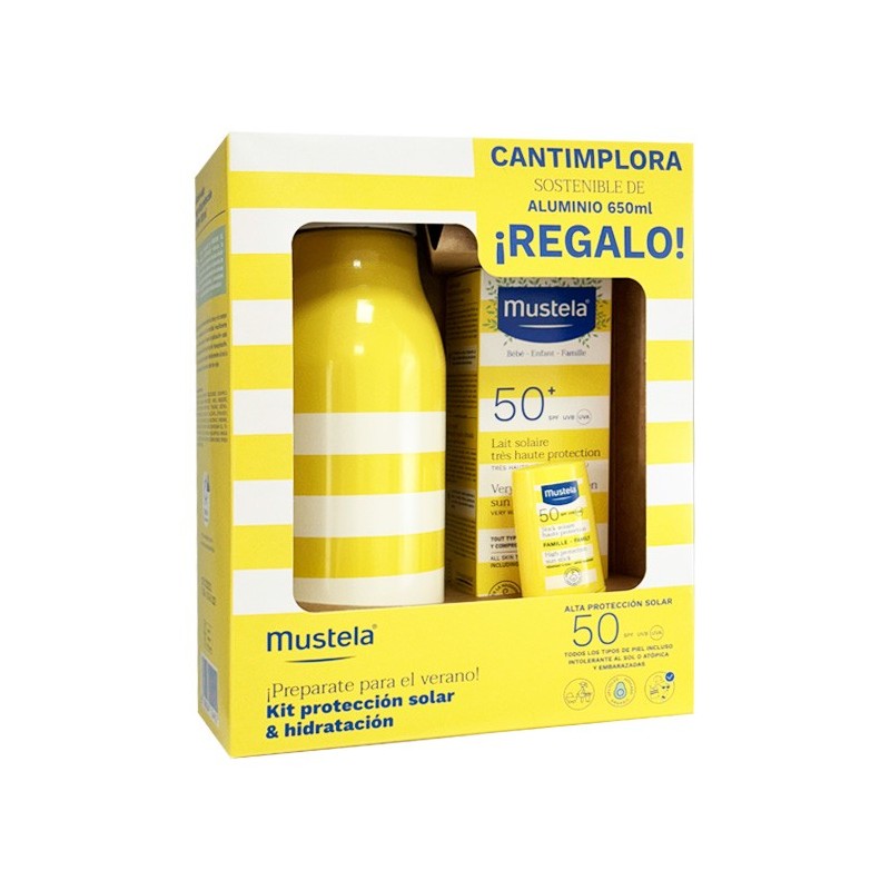 MUSTELA LECHE SOLAR MUY ALTA PROTECCION SPF50+ 100 ML + STICK SOLAR SPF50 9ML + REGALO CANTIMPLORA