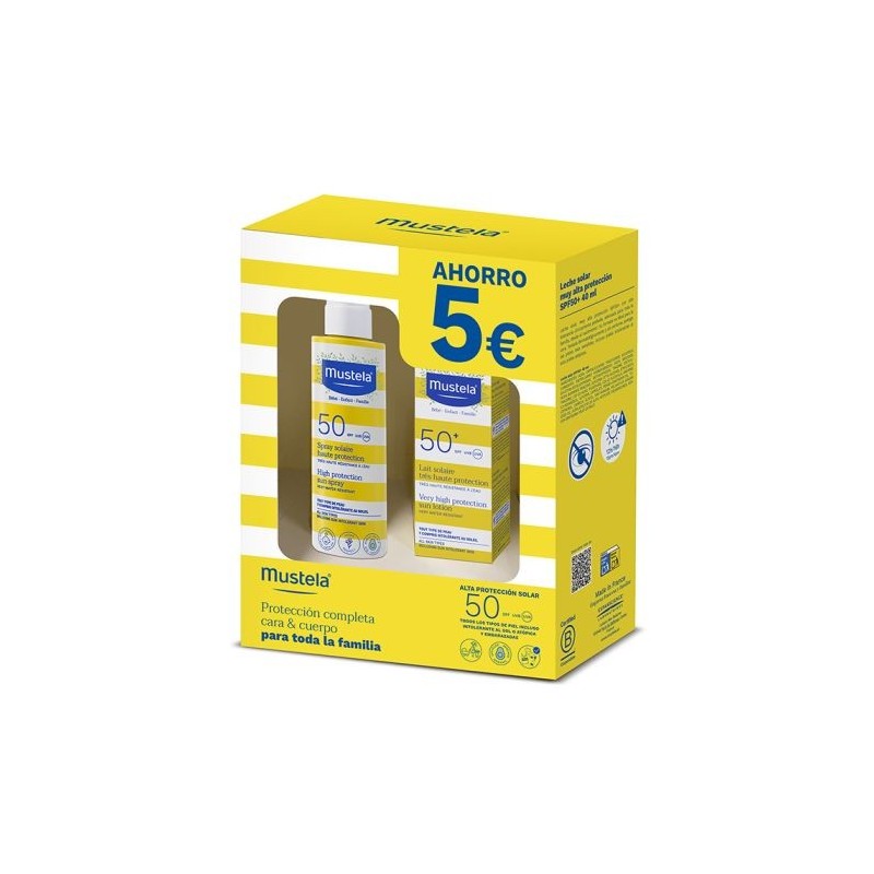 MUSTELA SPRAY SOLAR ALTA PROTECCION SPF50 200 ML + LECHE SOLAR SPF50+ 40 ML (AHORRO 5€)