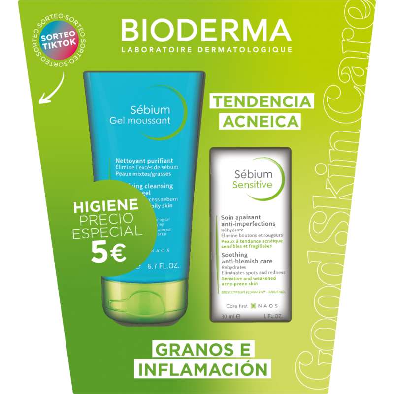 BIODERMA SEBIUM GEL MOUSSANT 200 ML + SEBIUM SENSITIVE 30 ML (5€)