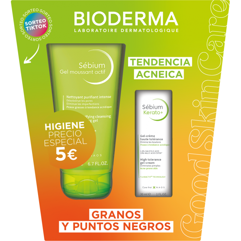BIODERMA SEBIUM GEL MOUSSANT ACTIF 200 ML + SEBIUM KERATO+ 30 ML (5€)