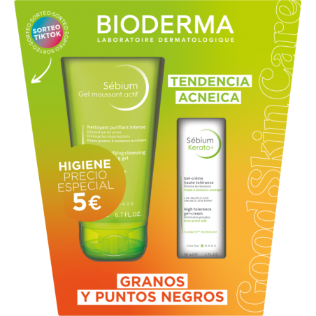 BIODERMA SEBIUM GEL MOUSSANT ACTIF 200 ML + SEBIUM KERATO+ 30 ML (5€)