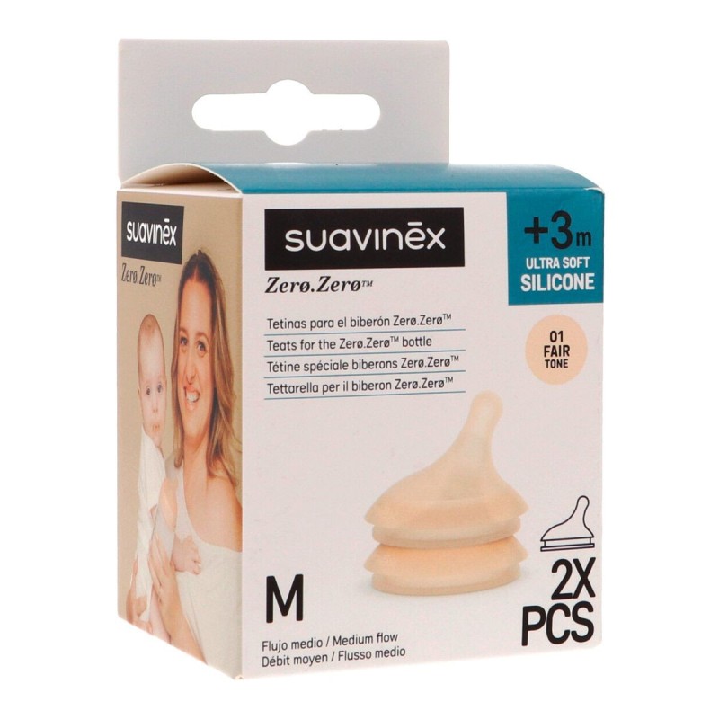 SUAVINEX ZERO ZERO TETINA SILICONA ANTICOLICO FLUJO M 01 FAIR TONE 2 UNID