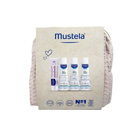 MUSTELA NECESER BEIGE 2025 (CREMA 50 ML+HYDRA BEBE LECHE 100 ML+GEL BAÑO 100 ML+AGUA LIMP 100 ML)