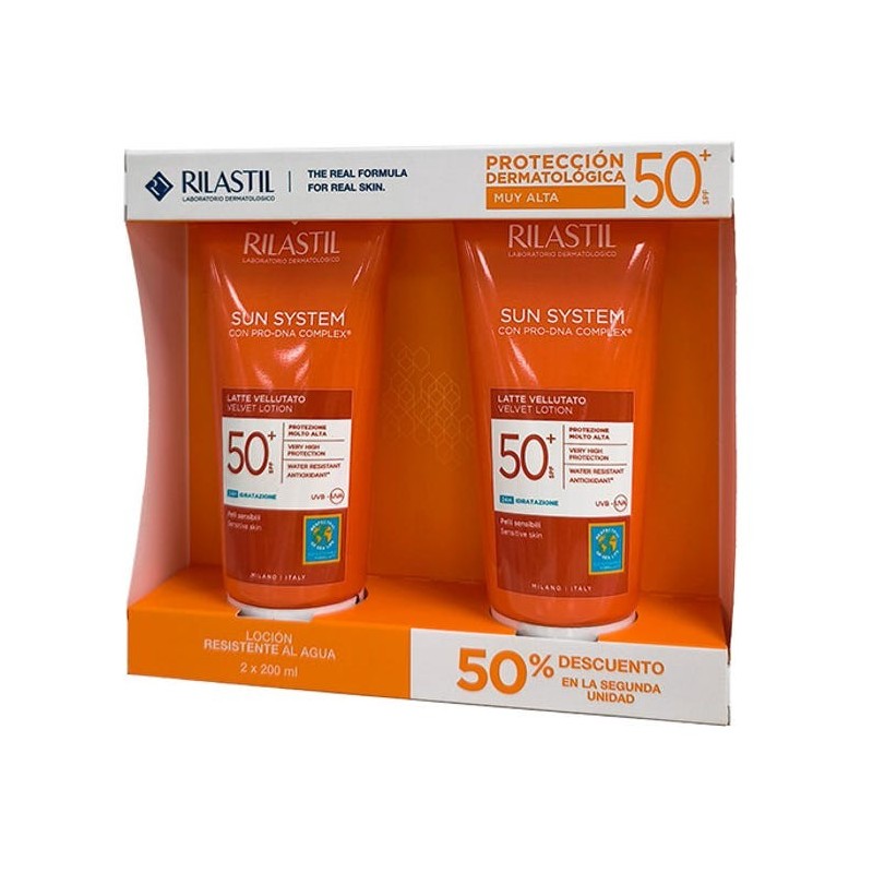 RILASTIL SUN SYSTEM LOCION VELVET SPF50+ 2 X 200 ML DUPLO 2ª UND 50% DTO