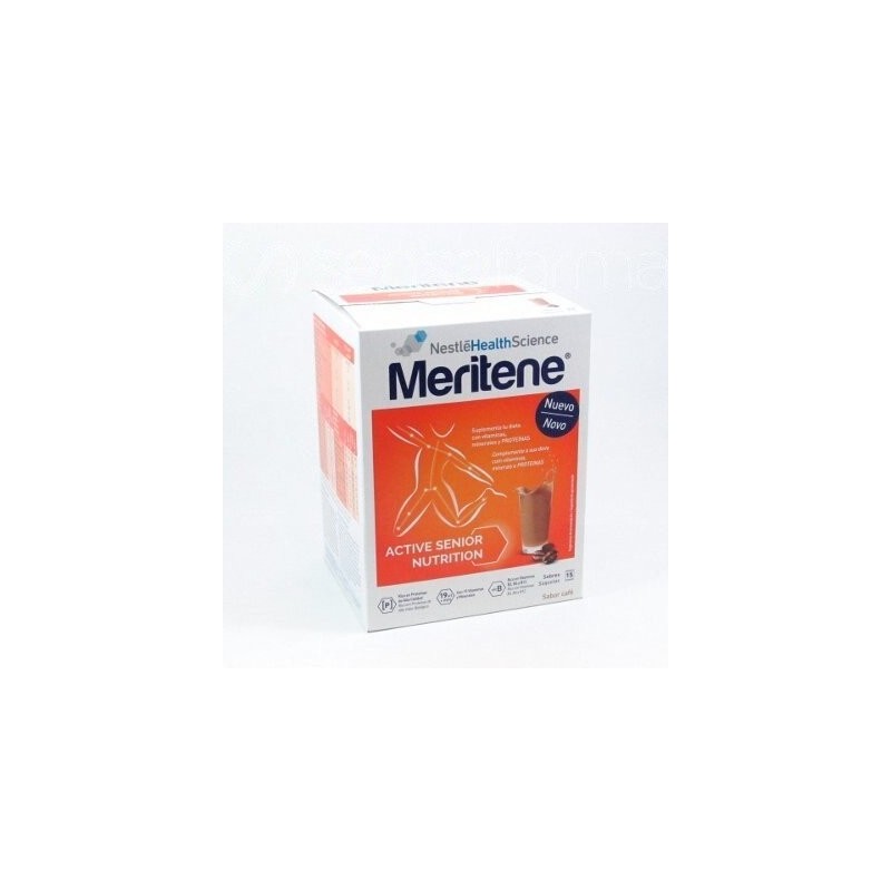 Nestlé MERITENE 30 G CAFE DESCAFEINADO 15 SOBRES - Complemento Proteico Vitamínico y Mineral en Polvo