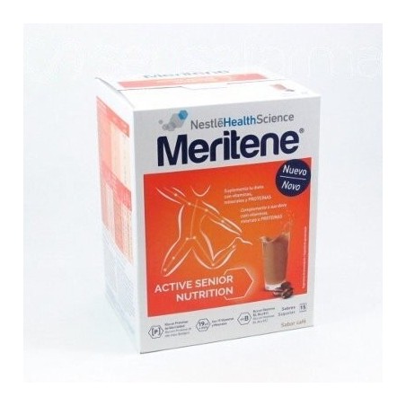 Nestlé MERITENE 30 G CAFE DESCAFEINADO 15 SOBRES - Complemento Proteico Vitamínico y Mineral en Polvo