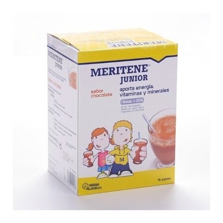 Nestlé Meritene Junior Chocolate 15 Sobres 30g - Alimento Complementario Rico en Proteínas Vitaminas y Minerales