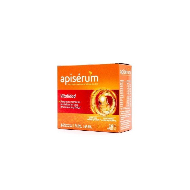 Perrigo APISERUM VITALIDAD 18 VIALES - Complemento Alimenticio para Mejorar la Vitalidad y Salud