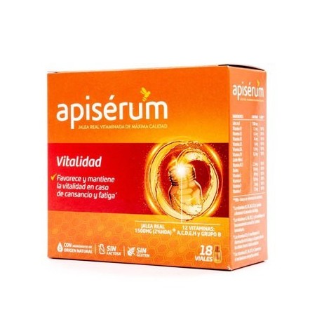Perrigo APISERUM VITALIDAD 18 VIALES - Complemento Alimenticio para Mejorar la Vitalidad y Salud