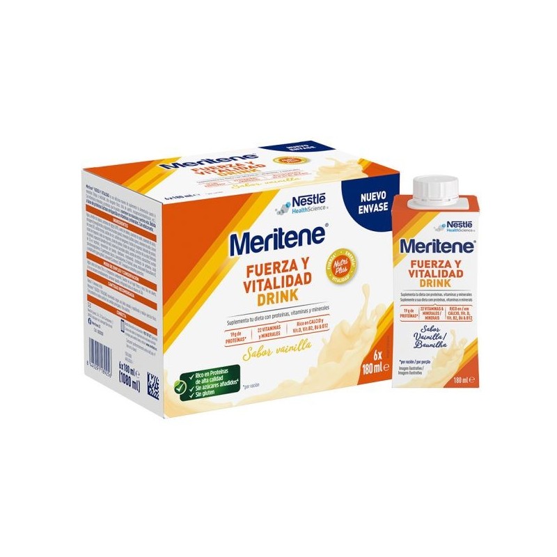 Nestlé - Meritene Fuerza y Vitalidad Bebida Vainilla - 6 Unidades X 180 Ml