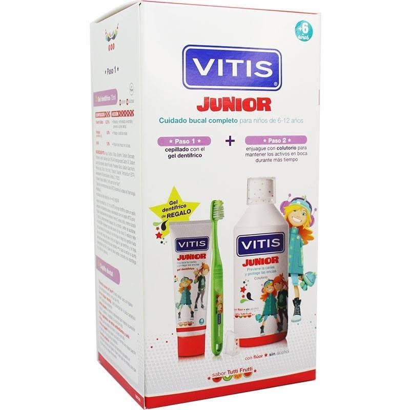 Vitis Junior Pack Colutorio 500 Ml + Gel Dentífrico 75 Ml + Cepillo Dental - Protección Bucal Completa