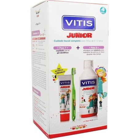 Vitis Junior Pack Colutorio 500 Ml + Gel Dentífrico 75 Ml + Cepillo Dental - Protección Bucal Completa