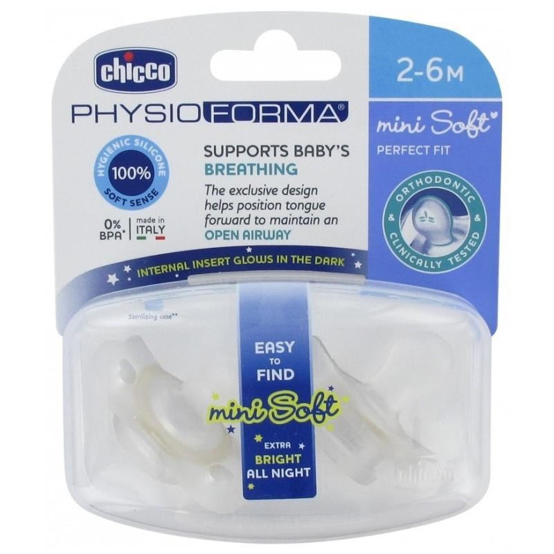 CHICCO CHUPETE SILICONA PHYSIO MINISOFT NOCHE 2 - 6 MESES 2 U